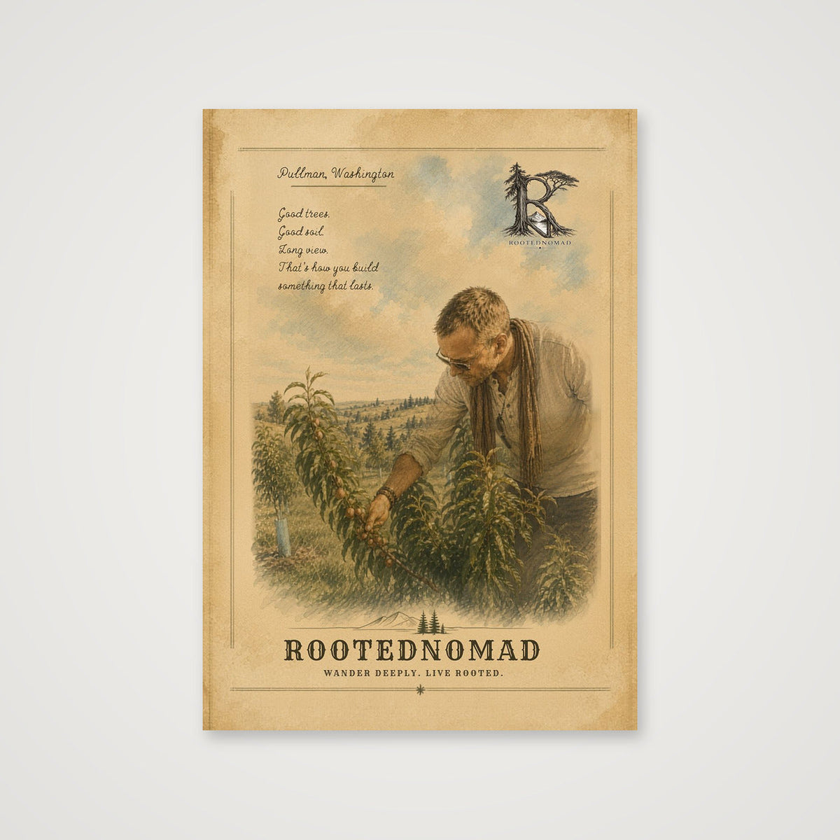 RootedNomad Apple Tree Poster — 70×100cm, 28×39" Print only