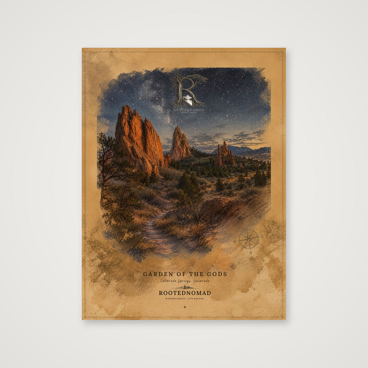 RootedNomad Garden of the Gods Poster — 30×40cm, 12×16" Print only